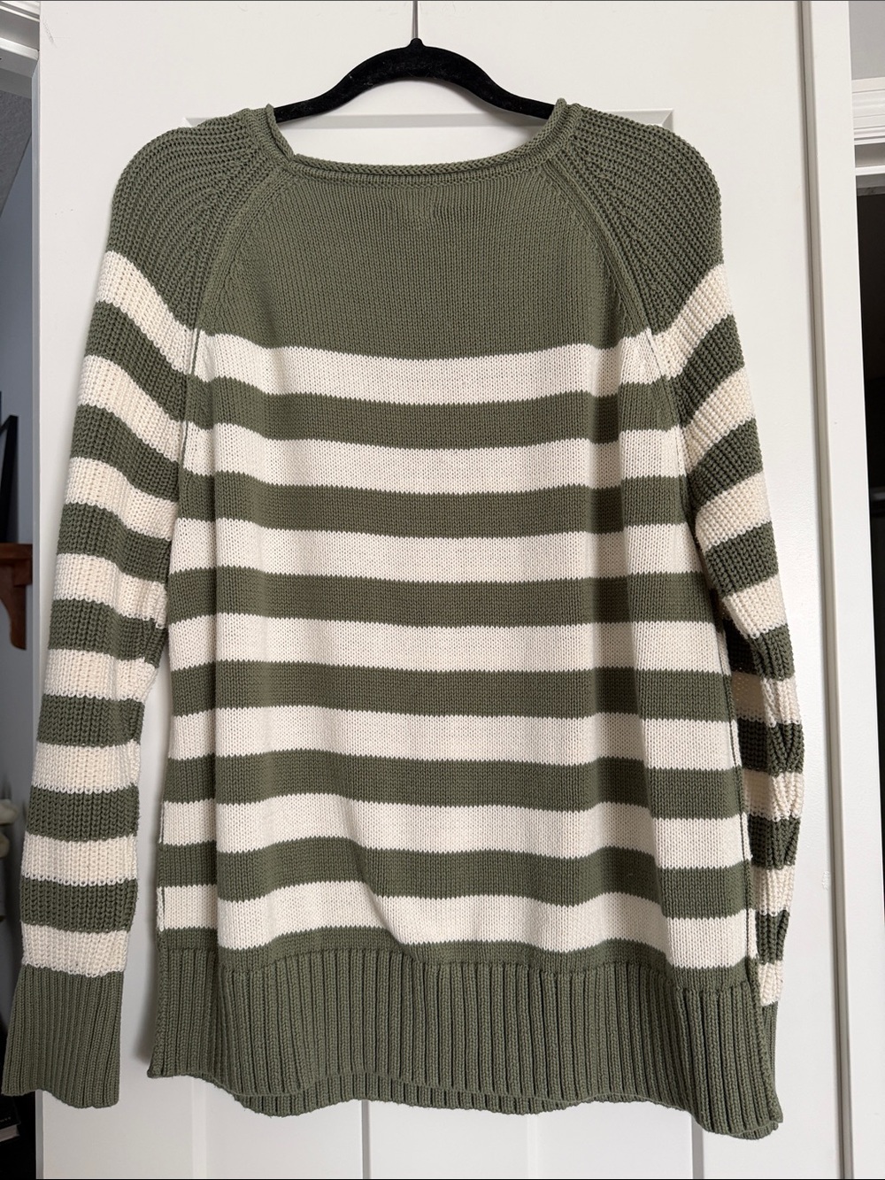 aerie Olive Green and Cream Striped Crewneck Sweater - Picture 3 of 3